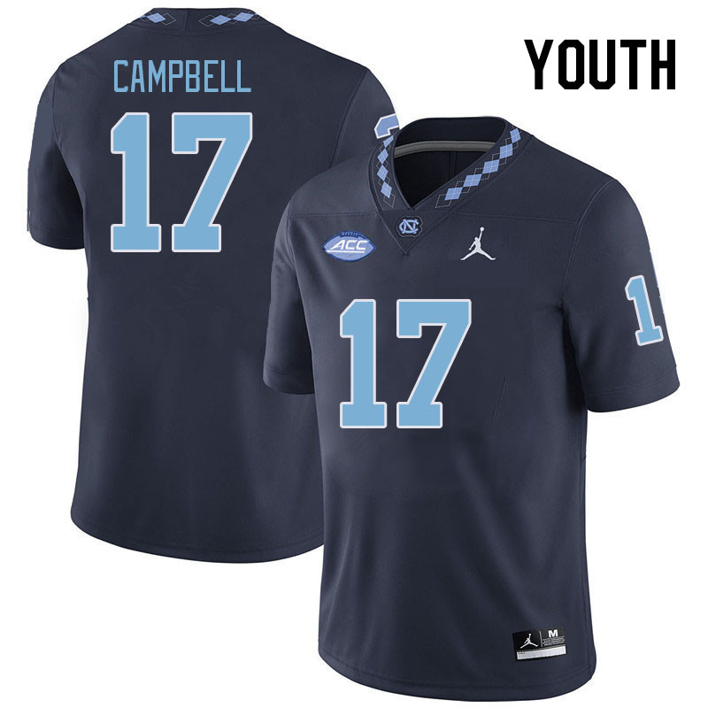 Youth #17 Amare Campbell North Carolina Tar Heels College Football Jerseys Stitched-Navy